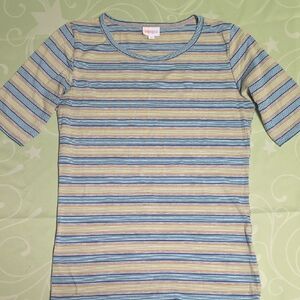 LuLaRoe GiGi Striped Shirt in Blue and Yellow